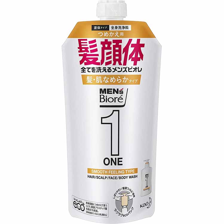 メンズビオレ ワン(ONE) オールインワン 髪・肌なめらかタイプ フローラルサボンの香り つめかえ用 340ml