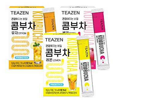 TEAZEN コンブチャ3種（柚子,ベリー,レモン)ボトルなし Kombucha 3Kinds(Citron+Berry+Lemon) 5g x 30st さわやかな果物の炭酸水の味