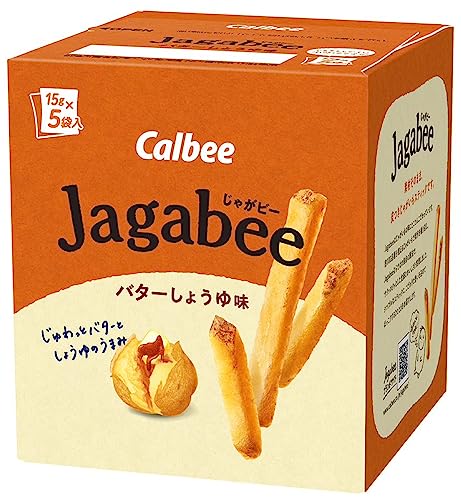 ◆商品名：カルビー Jagabee バターしょうゆ味 75g×12箱 ジャガビー おやつ 間食 小分けパック じゅわっとバターとしょうゆのうまみ 商品紹介 15g×5袋入の小分けタイプです。 まろやかでコクのあるバターに香ばしい醤油のうまみを効かせたバターしょうゆの味わいが、じゃがいものおいしさを引き立てます 原材料・成分 じゃがいも（アメリカ）、植物油、粉末しょうゆ（小麦・大豆を含む）、デキストリン、食塩、たんぱく質濃縮ホエイパウダー、バターパウダー、酵母エキスパウダー、バター / 調味料（アミノ酸等）、香料、カラメル色素、酸味料、甘味料（ステビア）、酸化防止剤（V．C）