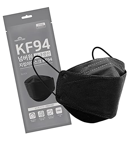 HAPPYDAY KF94マスク 25枚入り 黒 ブラック 4層構造 高機能性 不織布マスク 衛生マスク 大型 白 立体構造 使い捨て 柳葉型マスク 韓