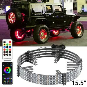 15.5 インチ LED RGB ホイールリングネオンライトキットリモート + アプリジープラングラー JK 15.5'' LED RGB Wheel Ring Neon Lights Kit Remote + APP For JEEP Wrangler JK 
