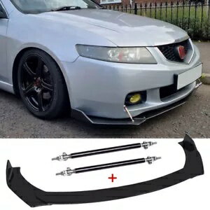 グロス フロント バンパー リップ スプリッター + 2x ストラット ロッド ホンダ アコード シビック フ..