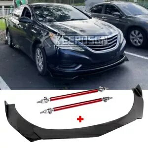 カーボンファイバールックフロントバンパーリップスプリッター ロッド付き ヒュンダイソナタエラントラ用 CARBON Fiber Look Front Bumper Lip Splitter w/ Rods For Hyundai Sonata Elantra