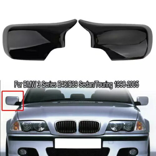 グロスブラックサイドドアミラーカバーキャップ LH & RH BMW 3 シリーズ 4 ドア E46 1998-2005 Gloss B..