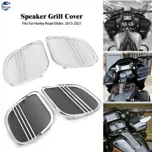 オートバイトリラインスピーカーグリルメッシュカバートリムハーレーロードグライド 15-21 Motorcycle Tri-Line Speaker Grills Mesh Cover Trim For Harley Road Glide 15-21