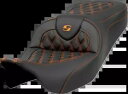 Saddlemen ロードソファ オレンジ 格子ステッチ ジェルシート 2008-2024 ハーレーツーリングに適合 Saddlemen Roadsofa Or...
