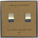 メリークリスマス メンズ ステンレススチール カフリンクス ブラッシュド エンジン ターンド ディテール Merry Christmas Men's Stain...