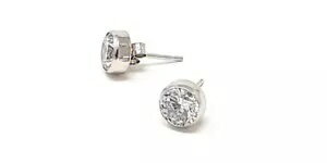 9 カラット ホワイト ゴールド イヤリング スタッド 6 mm キュービック ジルコニア付き 9 Carat White ..