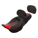 運転席助手席 + バックレストパッド ハーレーツーリング 2009-2023 ブラックレッドに適合 Driver Passenger Seat + Backrest Pad Fit For Harley Touring 2009-2023 Black Red
