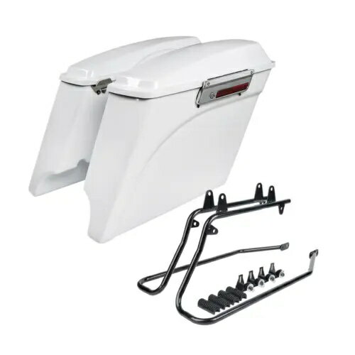 5インチ ホワイト ストレッチ サドルバッグ & 変換ブラケット ハーレー ソフテイル 84-17 に適合 5