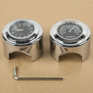 7/8 "1" オートバイハンドルバーブラックダイヤル時計温度計カワサキ用 7/8" 1" Motorcycle Handlebar ..