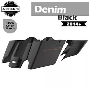 デニム ブラック ストレッチ エクステンド サドルバッグ ピンストライプ付き 14+ ハーレー ツーリング用 Denim Black Stretched Extend Saddlebags with Pinstripes For 14+ Harley Touring