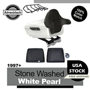 ストーンウォッシュ ホワイト パール キング ツアー パック Pak ブラック ヒンジ ラッチ ハーレー 97+用 Stone Washed White Pearl King Tour Pack Pak Black Hinges Latch For Harley 97+