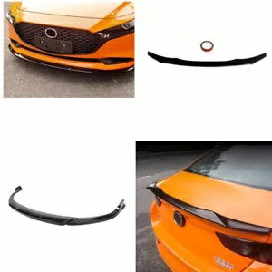 2019-2020 マツダ 3 セダン アクセラ ブラック フロント スポイラー リップ + リア スポイラー- For 20..