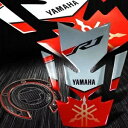 反射ヤマハロゴレッドタンクパッド+クロームレッド燃料キャップカバーキット 00-23 YZFR1 Reflective Yamaha Logo Red Tank...