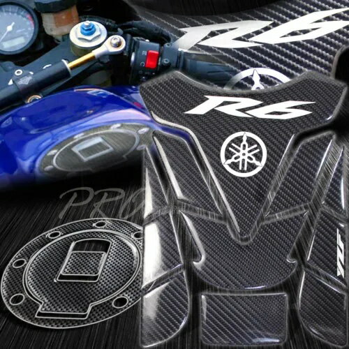 リアルカーボンファイバーカスタマイズ燃料タンクパッド+ガスキャップカバー 99-00 YZF-R6/600R用 Real Carbon Fiber Customize Fuel Tank Pad+Gas Cap Cover for 99-00 YZF-R6/600R