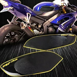 タンクサイドニーストンププロテクターデカールパッド 08-16 ヤマハ YZFR6 R6 ブラック + クロームゴールド Tank Side Knee Stomp Protector Decal Pad 08-16 Yamaha YZFR6 R6 Black+Chrome Gold