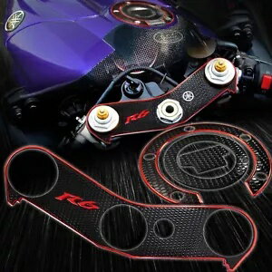 ハンドルヨークカバー+燃料キャップ穴あきステッカーパッド 06+ ヤマハ YZF R6 クロームレッド Handle Yoke Cover+Fuel Cap Perforated Sticker Pad 06+ Yamaha YZF R6 Chromed Red