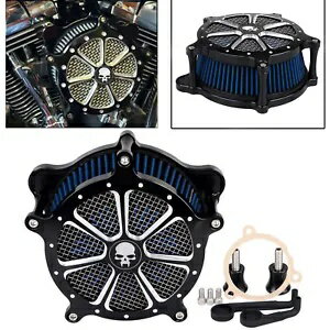 スカルエアクリーナーブルーインテークフィルターキットハーレーツーリングストリートロードグライド用 Skull Air Cleaner Blue Intake Filter Kit For Harley Touring Street Road Glide