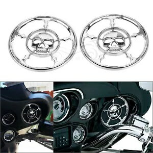 クローム フロント スピーカー トリム グリル カバー ハーレー エレクトラ ストリート トライ グライド 96-13用 Chrome Front Speaker Trim Grill Cover For Harley Electra Street Tri Glide 96-13