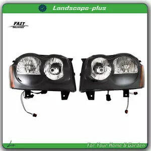 ペア左+右側ヘッドライトブラック 2005-2007 ジープグランドチェロキーハロゲン用 Pair Left+Right Side Headlights Black For 2005-2007 Jeep Grand Cherokee Halogen