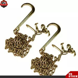 輸送用牽引チェーン J フック ロング シャンク グラブ フック付き 新品 2 G70 5/16 インチ x 10 フィート Transport Tow Chain J Hook Long Shank w/ Grab Hook New 2 G70 5/16''x10'
