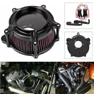 ハーレーダビッドソンソフテイルダイナFXDF用ブラックCNCエアクリーナーインテークフィルターシステム Black CNC Air Cleaner Intake Filter System For Harley Davidson Softail Dyna FXDF