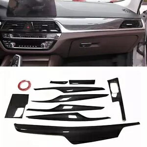 9 ピース車のインテリアトリムカーボンファイバー光沢のある黒 BMW 5 シリーズ G30 2018 + LHD 9PCS Car Interior Trim Carbon Fiber Glossy Black For BMW 5 Series G30 2018+ LHD