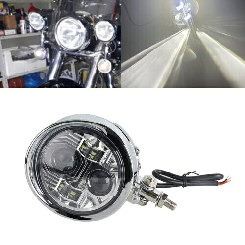 4.5インチ クロームシェル ホワイト LED ヘッドライト ヘッドランプ Hi/Lo ビーム ハーレーカフェレーサー用 4.5" Chrome Shell White LED Headlight Headlamp Hi/Lo Beam For Harley Cafe Racer 