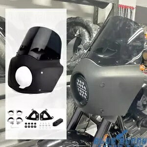 マットブラック フロントフェアリング 12インチ アイシェイプ ベントフロントガラス ブロックキット付き ハーレー用 Matte Black Front Fairing 12