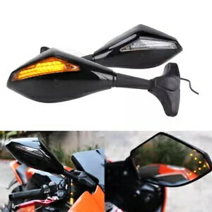 2X ブラックアンバー LED ターンシグナルバックミラーサイドミラースズキ GSXR600 750 1000 2X Black Amber LED Turn Signal Rearview Side Mirrors For Suzuki GSXR600 750 1000