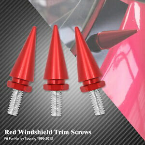 3x レッド フロントガラス トリム スクリュー ボルト ハーレー ツーリング ストリート グライド 1996-2013 に適合 3x Red Windshield Trim Screw Bolt Fit For Harley Touring Street Glide 1996-2013