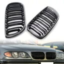 2x カーボンファイバー & ブラック ダブル スラット フロント キドニー グリル BMW E46 セダン 02-05 に適合 2x Carbon Fiber & Black Double Slat Front Kidney Grille Fit BMW E46 Sedan 02-05(2)