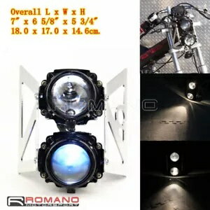 オートバイ ツイン デュアル ヘッドライト ダブル スタック ランプ ブラケット付き ネイキッド ダート バイク用 Motorcycle Twin Dual Headlight Double Stack Lamp w/ Bracket For naked Dirt Bike