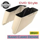 サンド迷彩デニム CVO テーパード拡張ストレッチサドルバッグ ハーレー 14+ 用 Sand Camo Denim CVO Tapered Extended ...