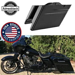Advan ビビッドブラック ストレッチサドルバッグボトムス ピンストライプ ハーレーツーリング 14+ Advan Vivid Black Stretched Saddlebags Bottoms Pinstripe For Harley Touring 14+