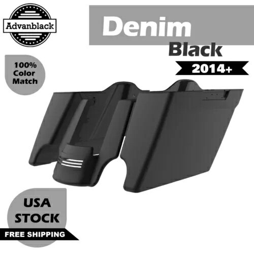 デニムブラック デュアルカットアウト ストレッチサドルバッグボトムス リアフェンダー 14+ ハーレー用 Denim Black Dual Cutout Stretched Saddlebag Bottoms Rear Fender For 14+ Harley