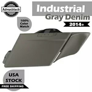 2-1 インダストリアルグレーデニムストレッチ拡張サドルバッグサイドカバーハーレー用 2-1 Industrial Gray Denim Stretched Extended Saddlebag Side Covers For Harley