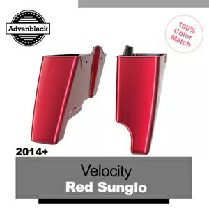 Velocity レッド Sunglo シングル カットアウト ストレッチ サドルバッグ 2014+ ハーレー ツーリング用 Velocity Red Sunglo Single Cut Out Stretched Saddlebags For 2014+ Harley Touring