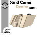 サンド迷彩デニムデュアルノーカット拡張バッグストレッチサドルバッグハーレー 2014+ Sand Camo Denim Dual Uncut Extended ...
