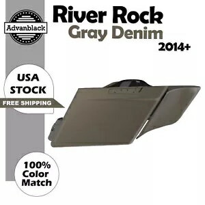 2-1 リバーロック グレーデニム ストレッチ拡張サドルバッグサイドカバー ハーレー用 2-1 River Rock Gray Denim Stretched Extended Saddlebag Side Covers For Harley