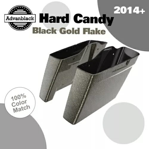 カットアウトなし ハードキャンディー ブラック ゴールド フレーク 拡張サドルバッグボトムス 2014+ ハーレー No Cutout Hard Candy Black Gold Flake Extended Saddlebag Bottoms 2014+ Harley