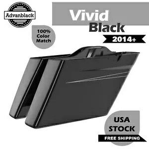 ビビッドブラックデュアルノーカット拡張サドルバッグボトムスピンストライプハーレー 2014+ Vivid Black Dual Uncut Extended Saddlebag Bottoms Pinstripes For Harley 2014+