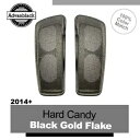 ハードキャンディーブラックゴールドフレークデュアル6x9サドルバッグスピーカー蓋カバーハーレー14+用 Hard Candy Black Gold Flake ...