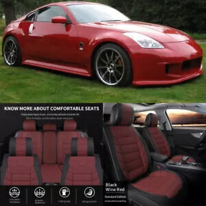 ワインレッドカーシートカバー Pu レザーフロントシートクッションカバー日産 350Z 370Z Wine Red Car ..