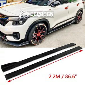 86.6 "グロスブラックサイドスカートロッカーパネル唇プロテクター起亜セルトス 20-22 86.6" Gloss Black Side Skirts Rocker Panel Lips Protector For Kia Seltos 20-22