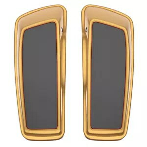 2トーン ブラックヒルズ ゴールド & ブラック クォーツ ストレッチサドルバッグ蓋 14歳以上 ハーレー用 2-Tone Black Hills Gold & Black Quartz Stretched Saddlebag Lids For 14+ Harley