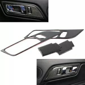 カーボンファイバーインテリアドアハンドルフレームトリムステッカーフォードマスタング 2015-2019 Carbon Fiber Interior Door Handle Frame Trim Sticker for Ford Mustang 2015-2019