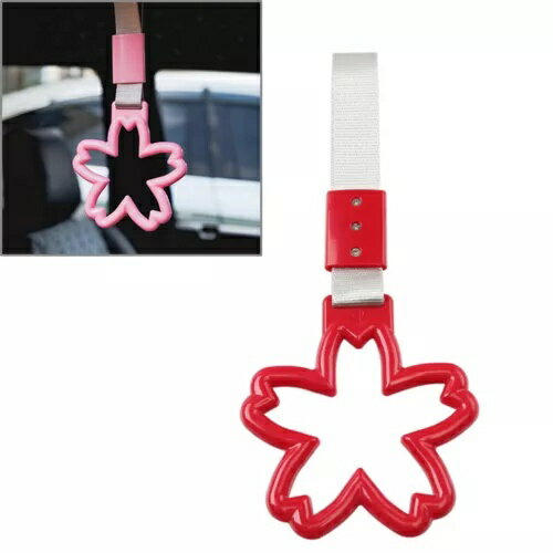 1x 赤い桜の形のリング電車バスハンドルハンドストラップドリフトチャームツール 1x Red Cherry Blosso..