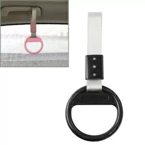 1Pc ホワイトベルトブラックラウンドリング電車バスハンドルハンドストラップドリフトチャームツールカ..